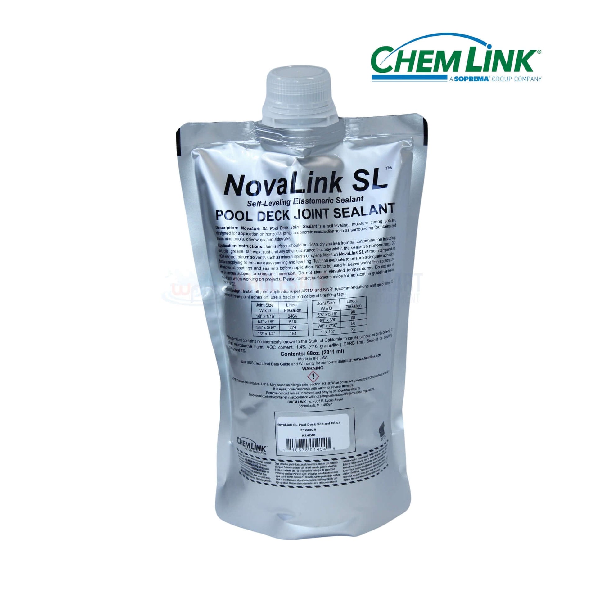 ChemLink NovaLink SL Pool Deck Joint Sealant, self-leveling, gray, F1239GR, from Wholesale Pool Mart WPM.