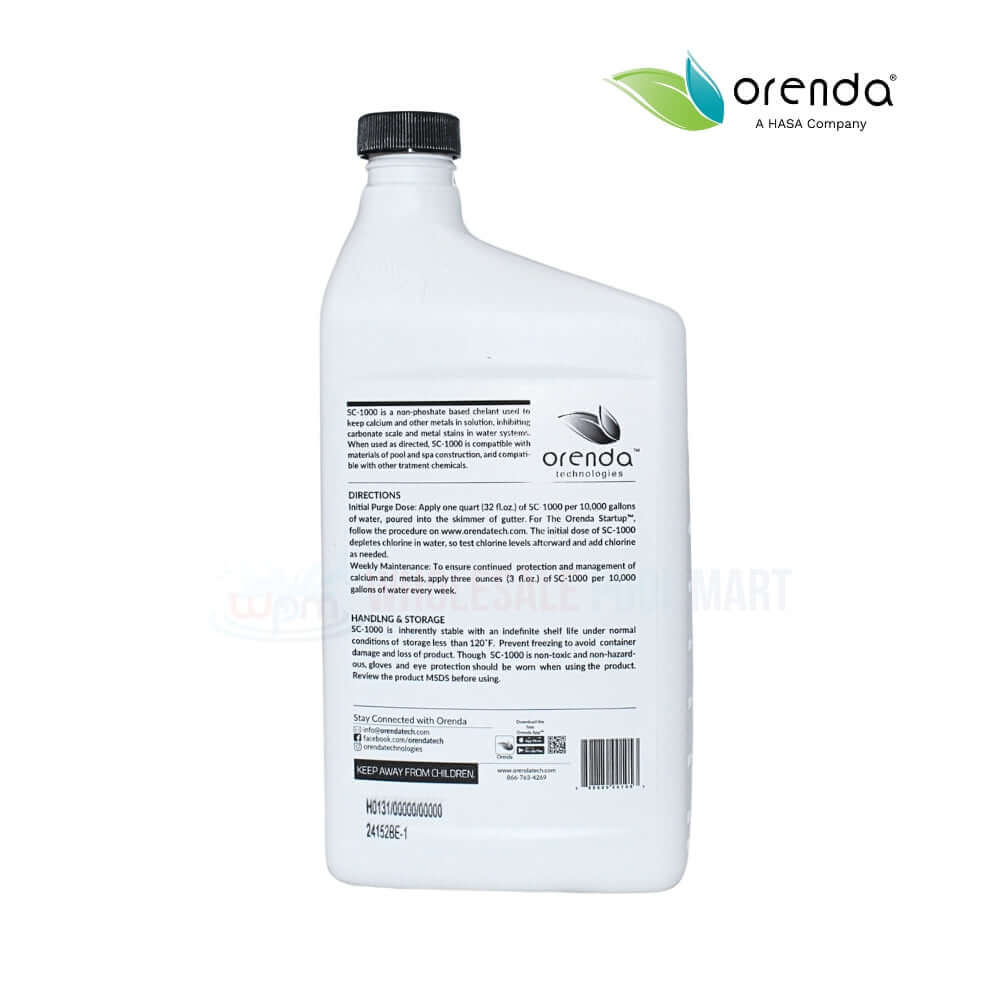 Orenda SC-1000 Pool Water Scale and Metal Control 32 oz bottle, Wholesale Pool Mart WPM, effective against scale buildup.