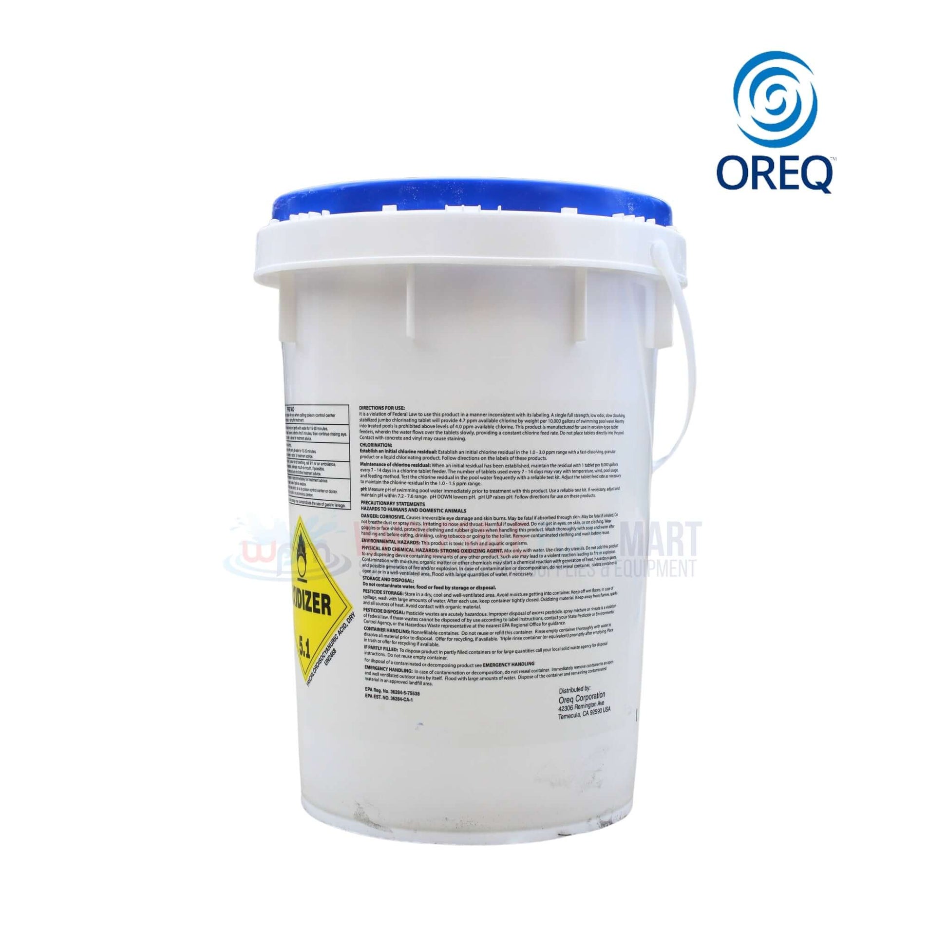 Oreq ClearView 3" Chlorine Tablets 50 lbs from Wholesale Pool Mart WPM, effective for pool cleaning and sanitization.