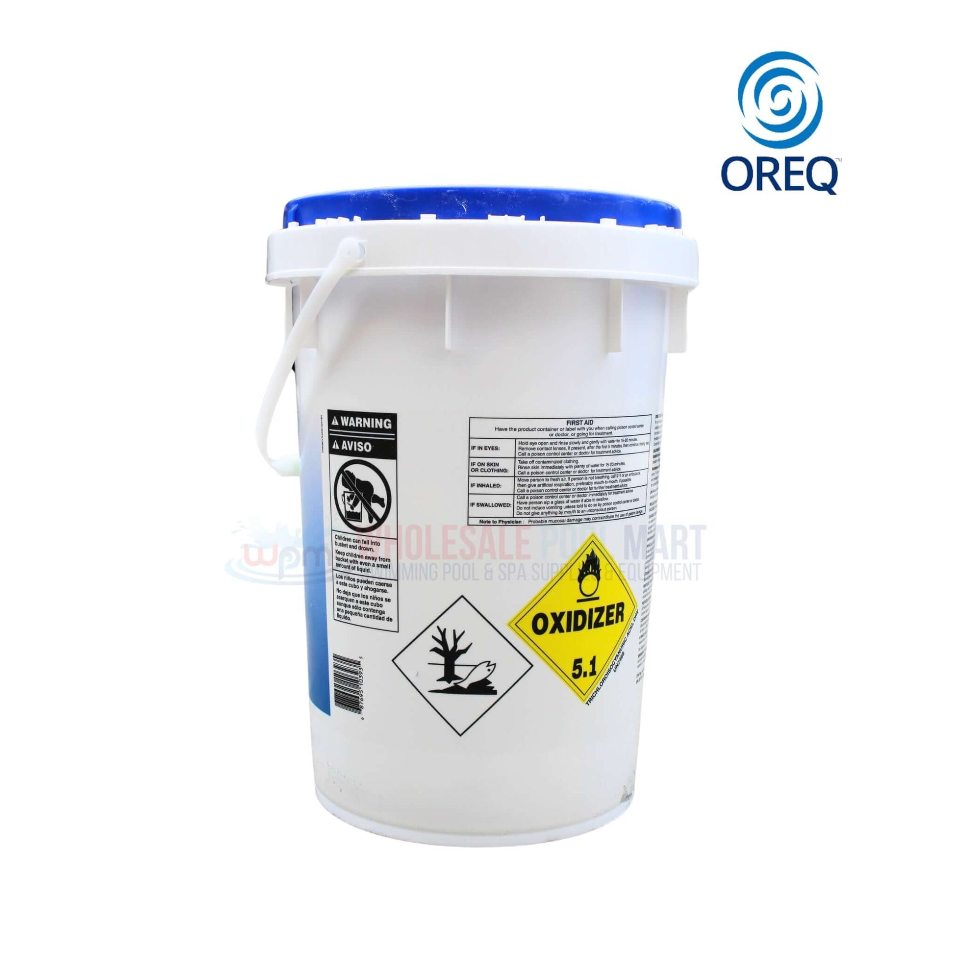 Oreq ClearView 3” Chlorine Tablets 50 lbs. bucket from Wholesale Pool Mart WPM, features Trichlor for pools & spas.