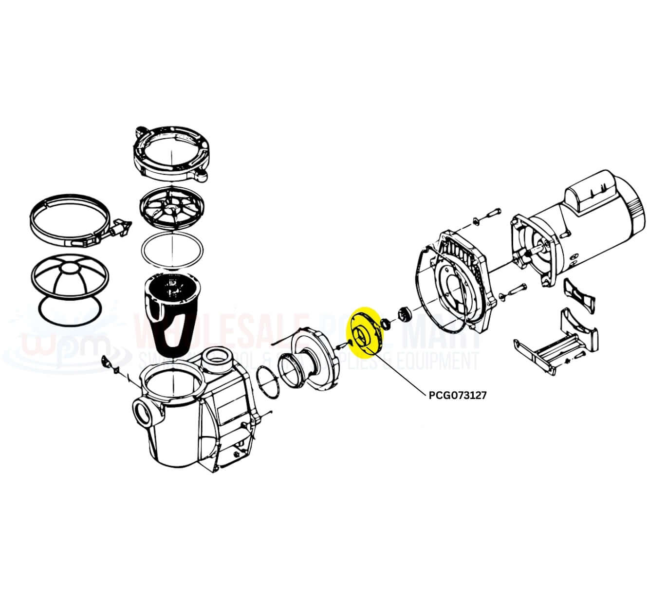Exploded view of PC&G Impeller for Pentair WhisperFlo, part 073127 by Wholesale Pool Mart WPM.