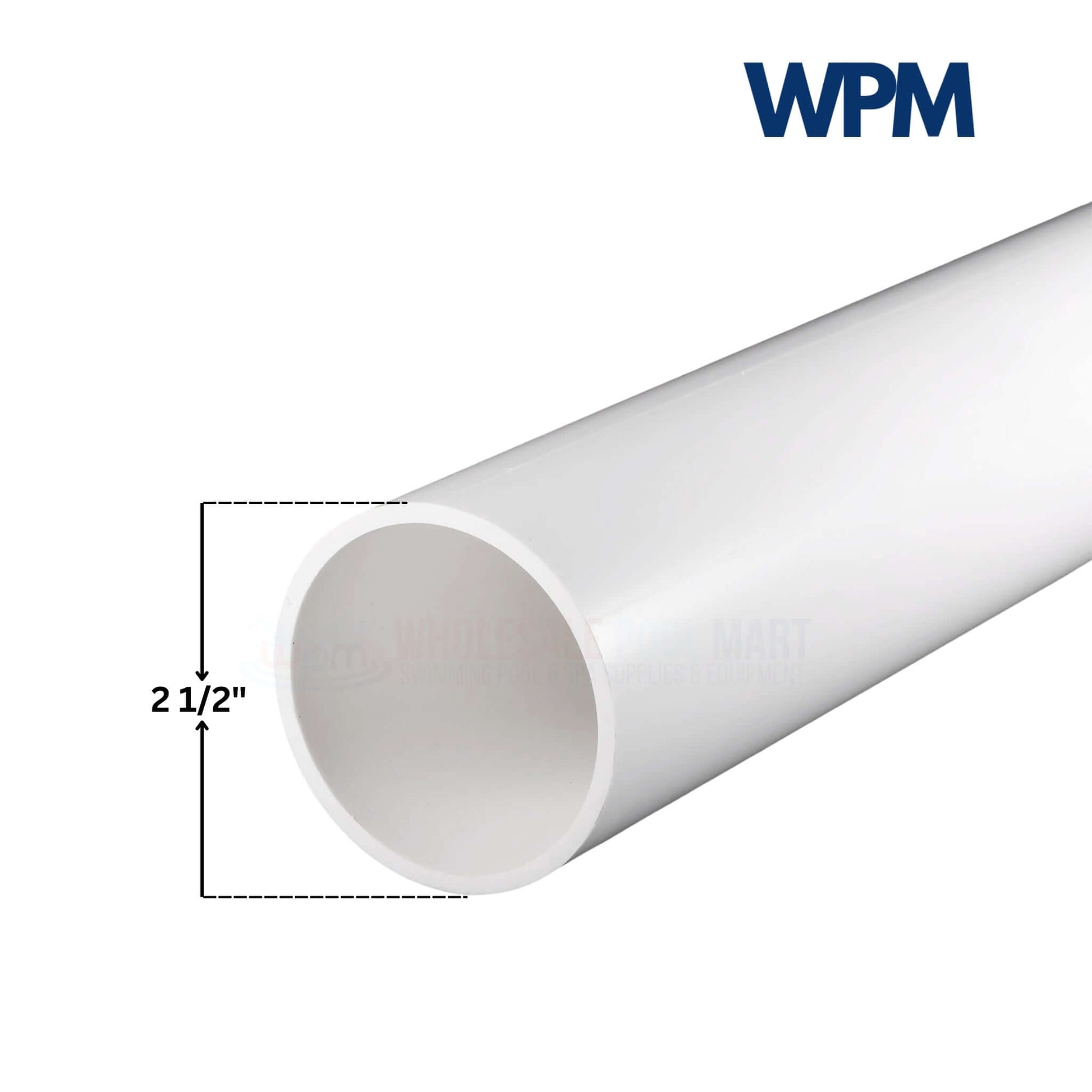 Schedule 40 white PVC pipe 2-1/2 inches diameter by Wholesale Pool Mart WPM for plumbing and irrigation.