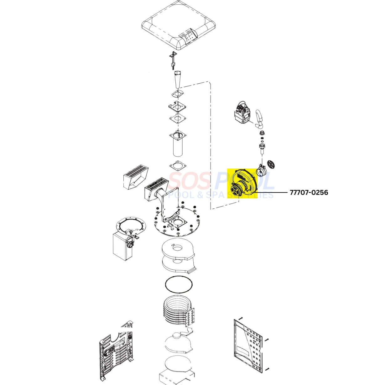 Pentair Air Combustion Blower diagram 77707-0256 for Mastertemp 400 propane heaters at Wholesale Pool Mart WPM.