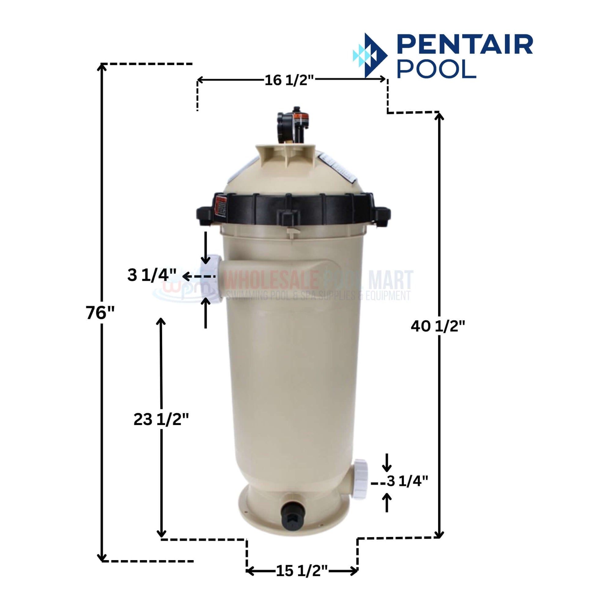 Pentair Clean & Clear Cartridge Filter dimensions, 200 sq ft filtration, available at Wholesale Pool Mart WPM.