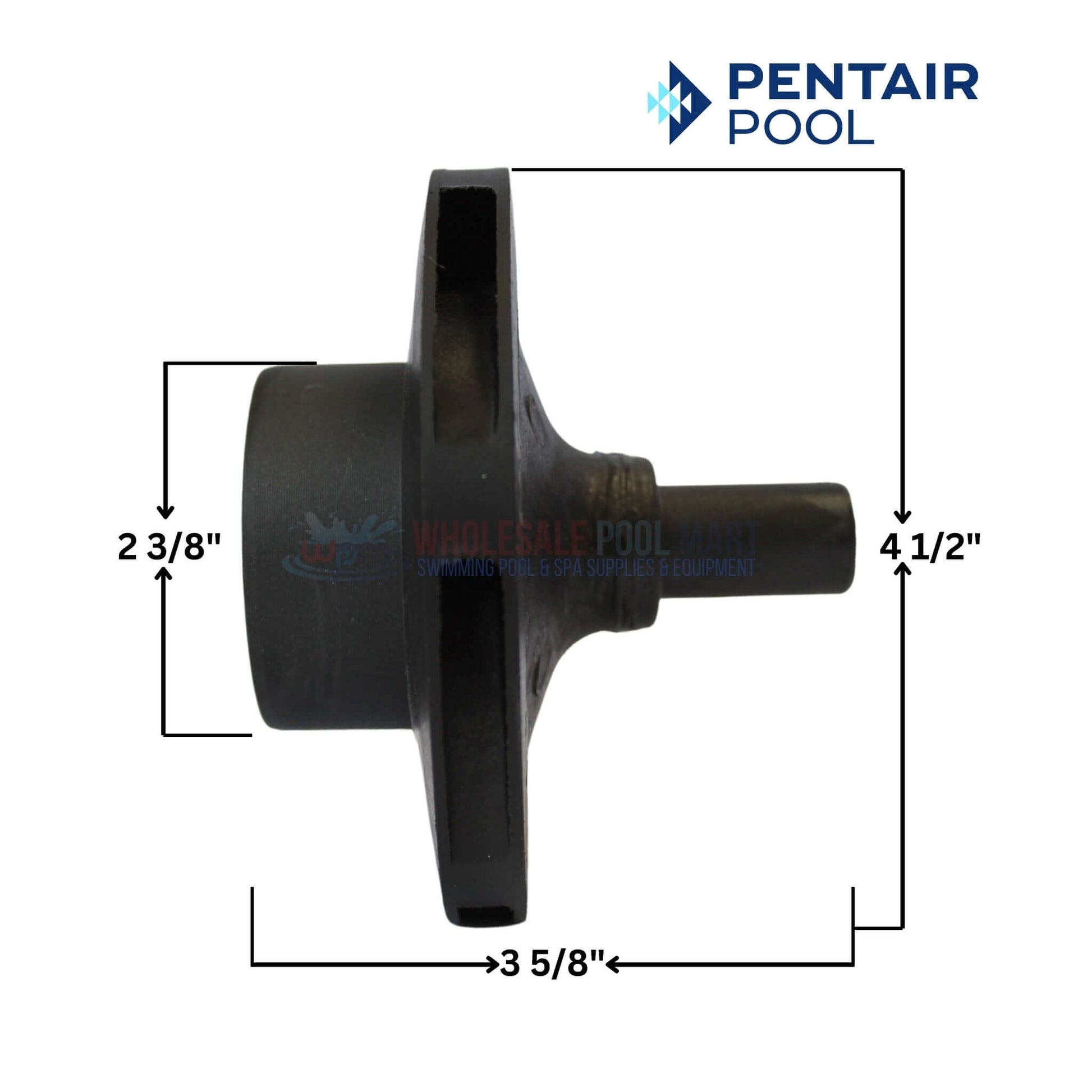 Pentair pool impeller C105-238PEBA side view with dimensions from Wholesale Pool Mart WPM for 2HP and 2.5HP pumps.