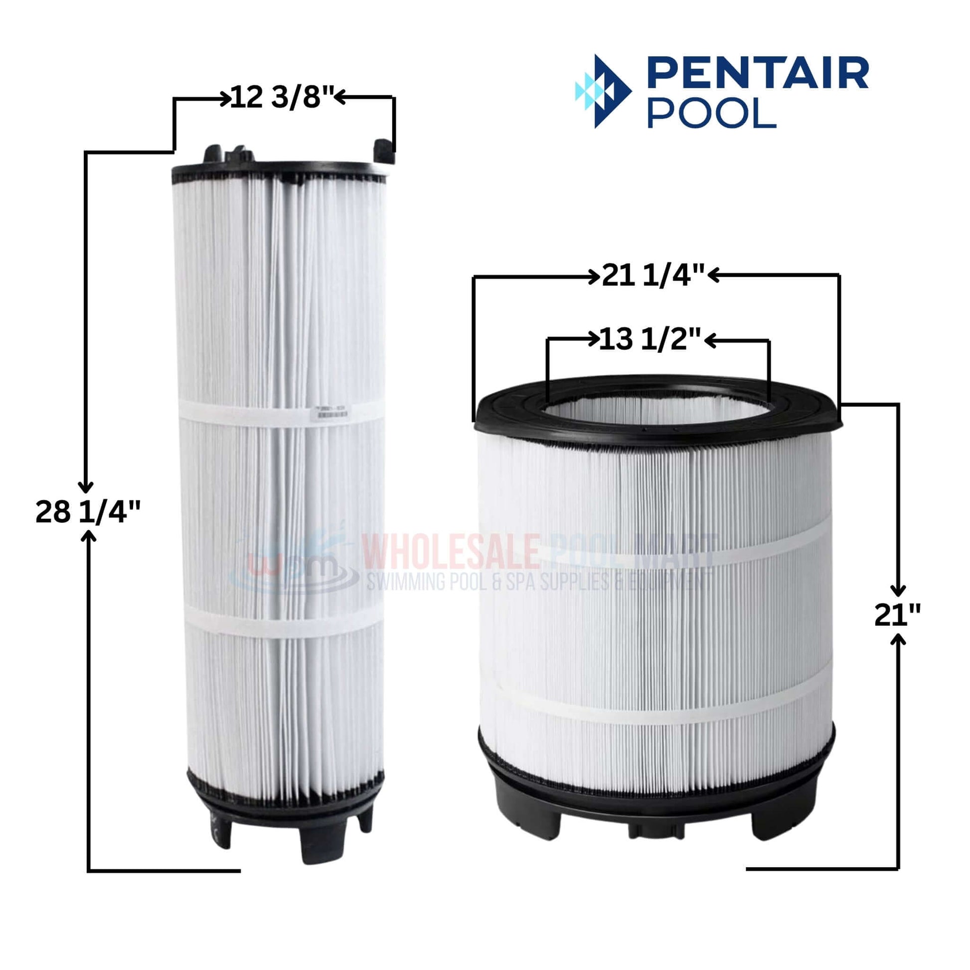 Pentair Inner and Outer Cartridge for Sta-Rite System 3 S8M150, 450 sq ft, Wholesale Pool Mart, WPM dimensions 28 1/4" by 12 3/8" and 21 1/4" by 21".