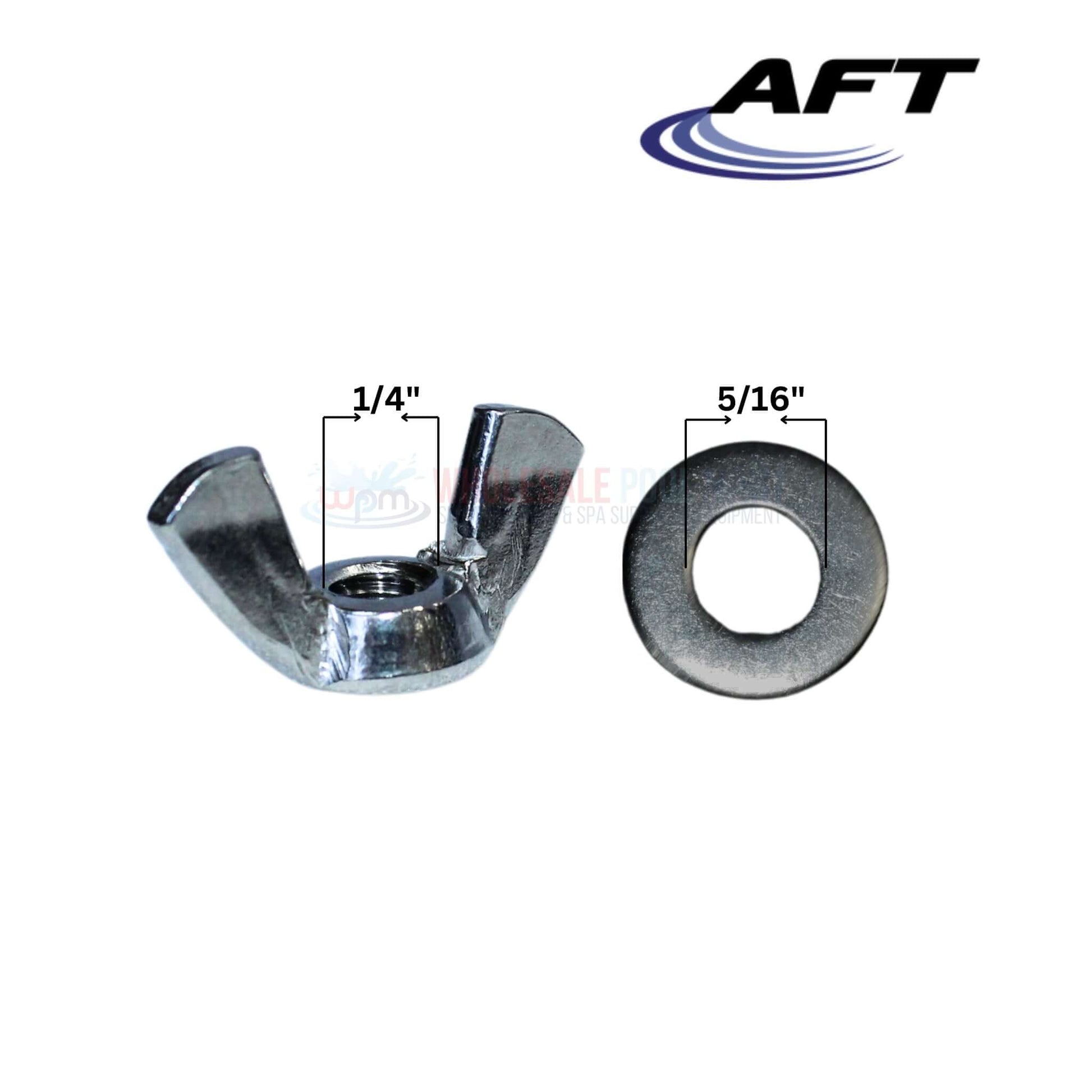 AFT hardware parts showing 1/4" wing nut and 5/16" washer for wholesale pool equipment at Wholesale Pool Mart WPM.