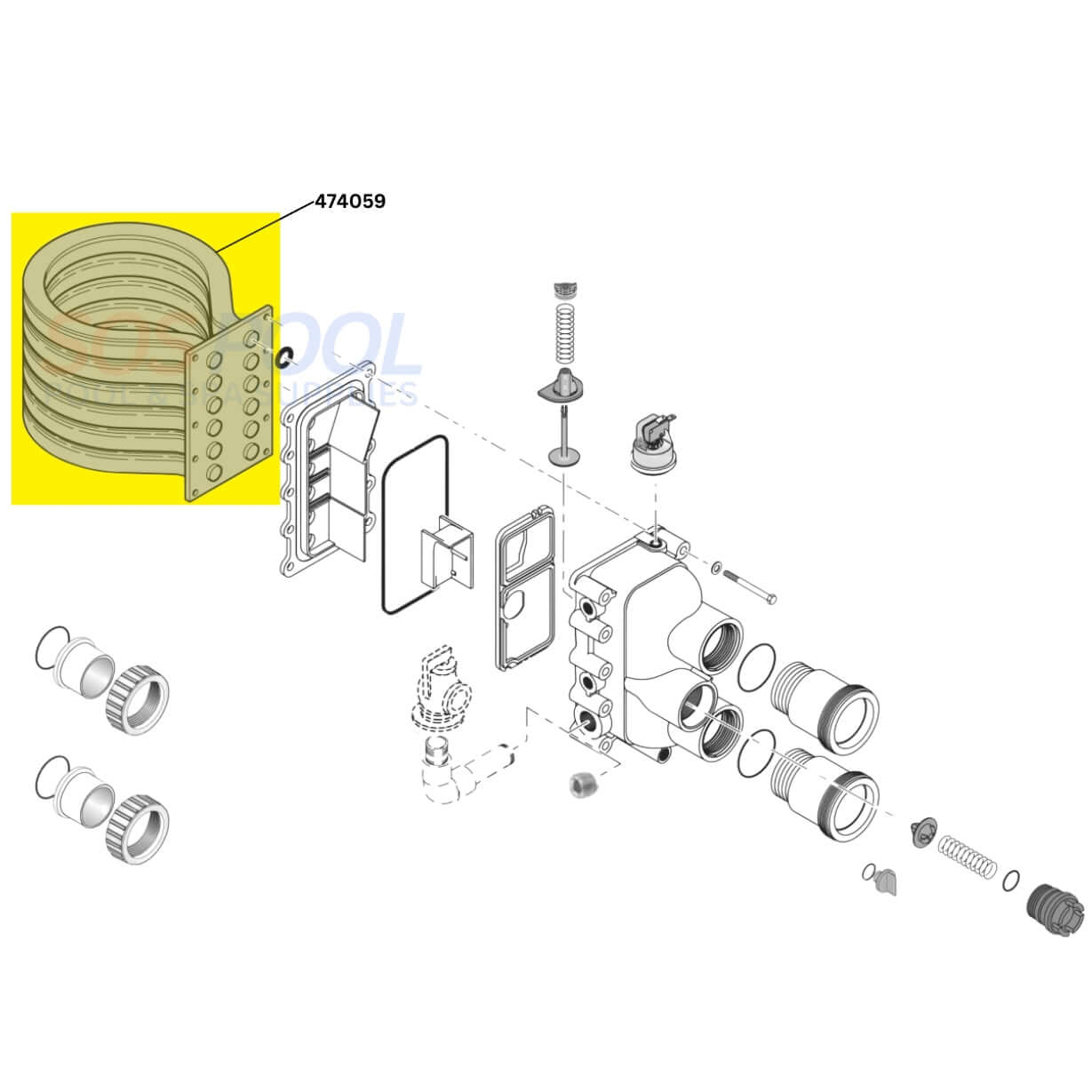 Pentair Tube Sheet Coil Assembly 474059 for MasterTemp 250 heaters, from Wholesale Pool Mart WPM.