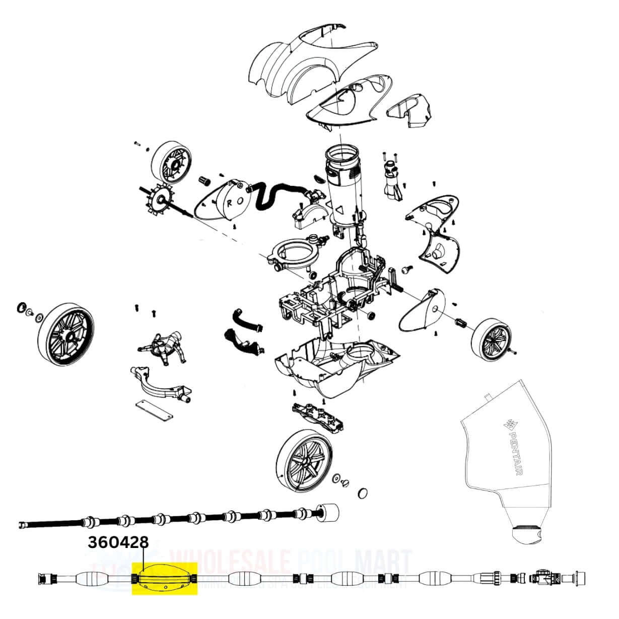 Pentair Back-Up Valve Kit 360428 diagram for Racer LS Cleaners available at Wholesale Pool Mart WPM.