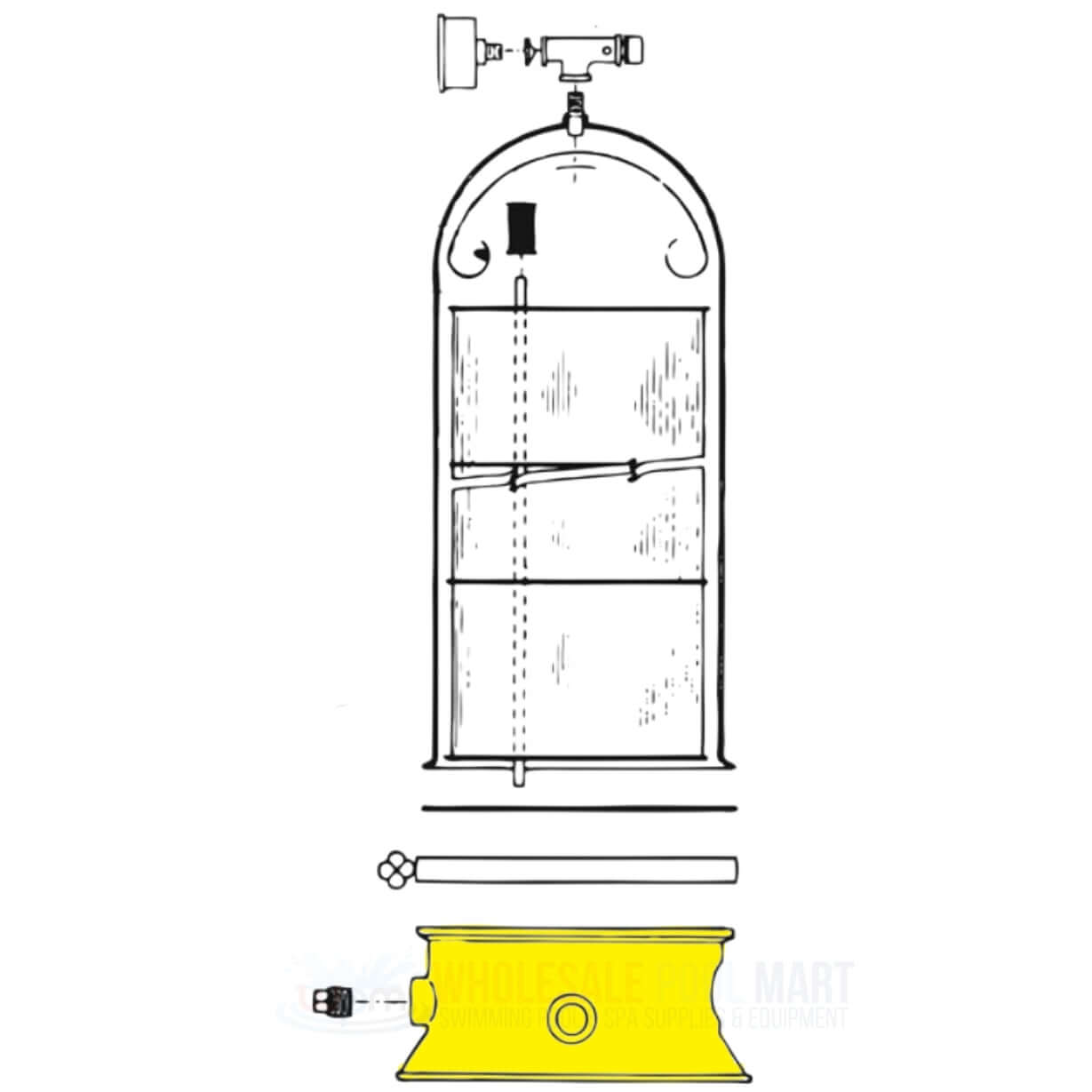 Pentair Base with Pipe Plugs WC104-78P diagram, essential for Posi-Flo filters, available at Wholesale Pool Mart WPM.