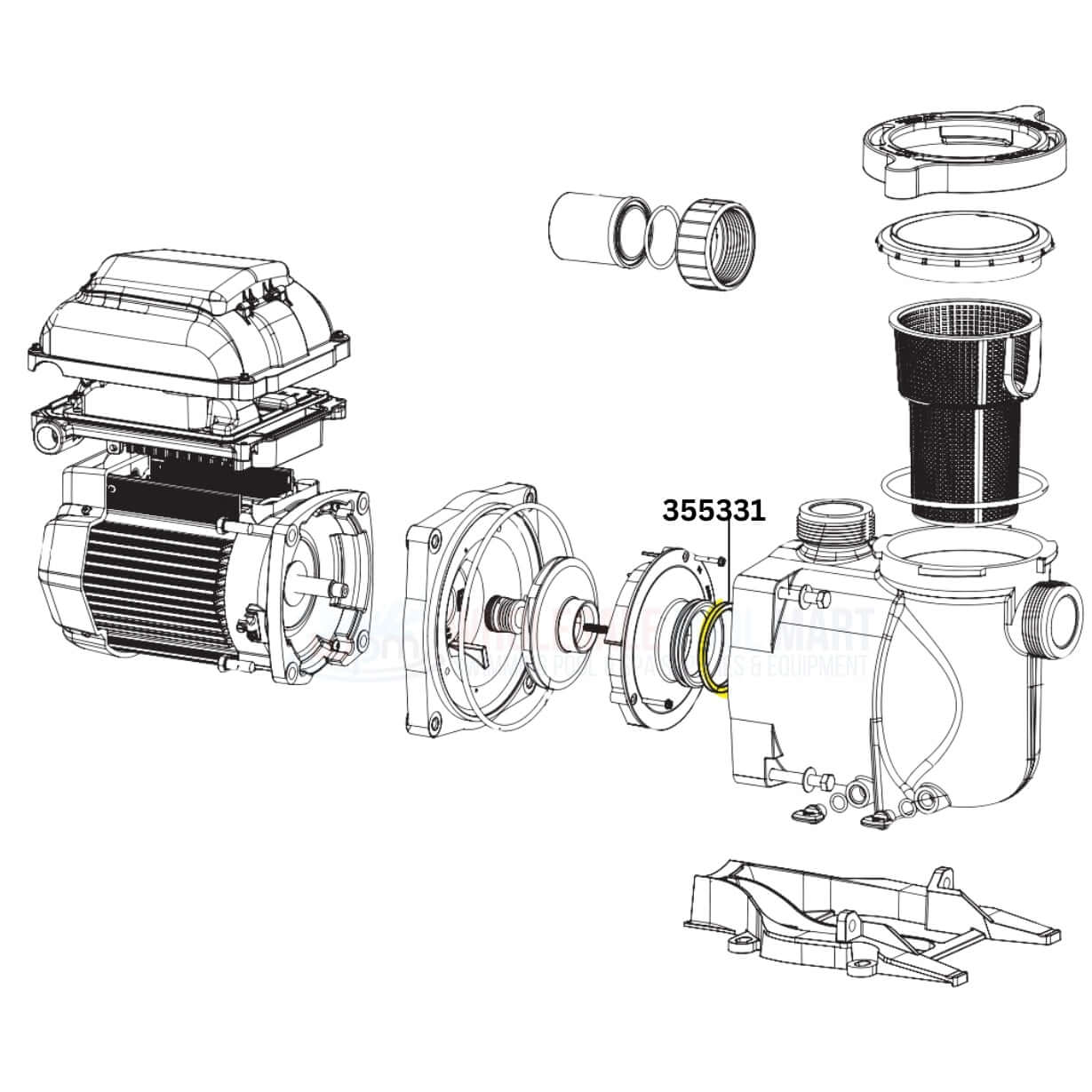 Pentair diffuser O-Ring 355331 diagram for SuperFlo and Challenger pumps from Wholesale Pool Mart WPM.