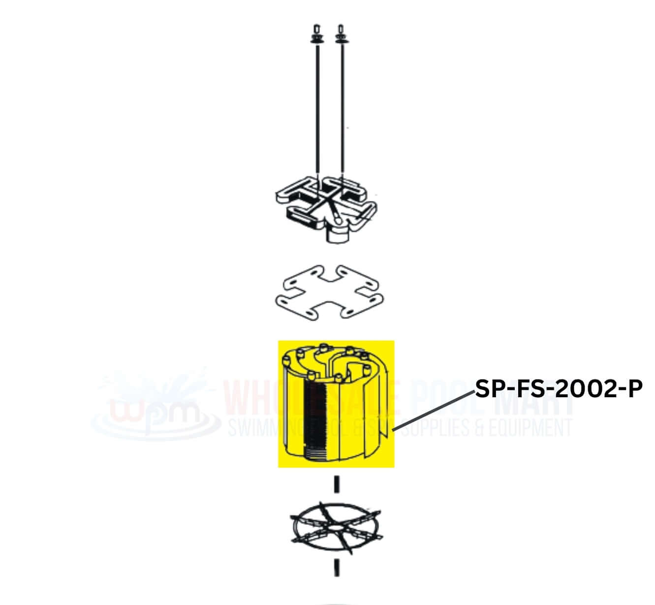 Pentair FNS DE filter replacement grids diagram by Wholesale Pool Mart WPM, showing installation parts for FS-2002.