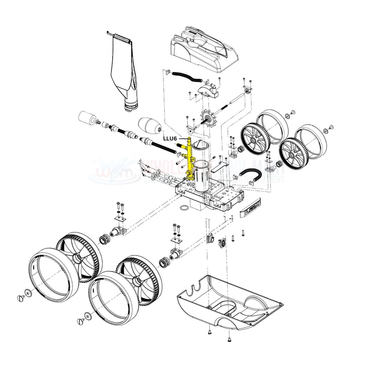 Pentair Feed Mast LLU6 exploded view diagram for Legend and Platinum pool cleaners by Wholesale Pool Mart WPM