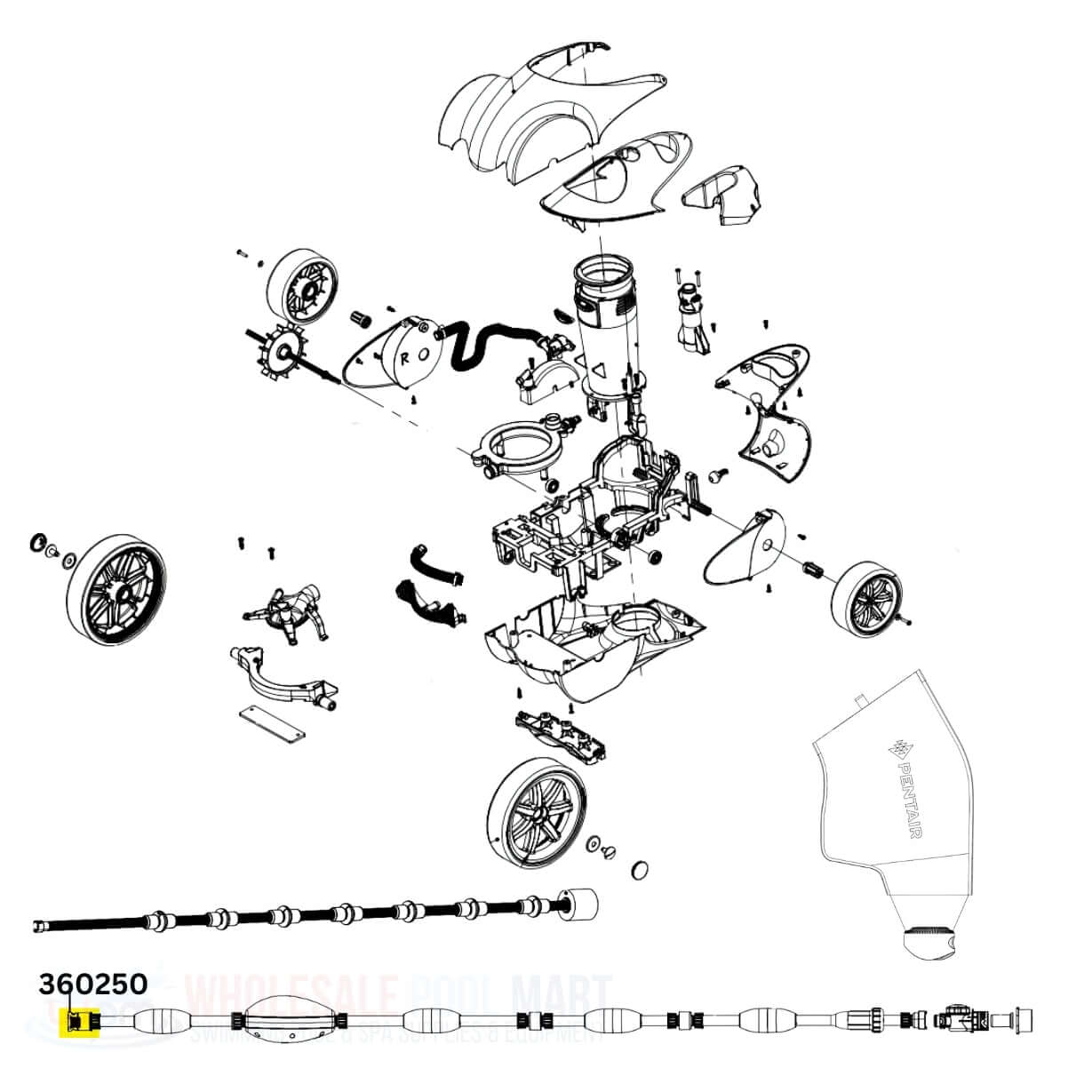 Pentair Feedline Quick Connect Kit 360250 diagram at Wholesale Pool Mart, parts for Racer Cleaners assembly.