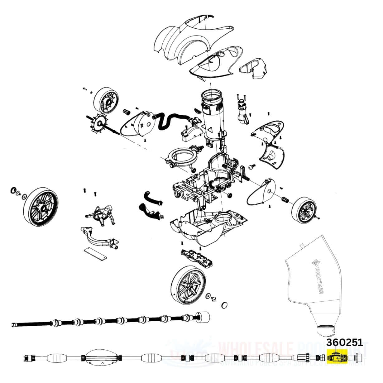 Pentair Feedline Wall Connector Kit 360251 parts diagram, from Wholesale Pool Mart WPM for Racer Cleaners replacement.