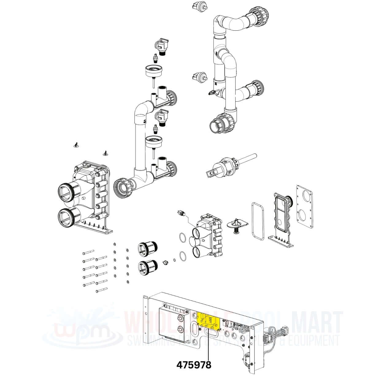 Pentair Heater Fan Control Board parts diagram for ETI 400 heaters, part number 475978, by Wholesale Pool Mart WPM.