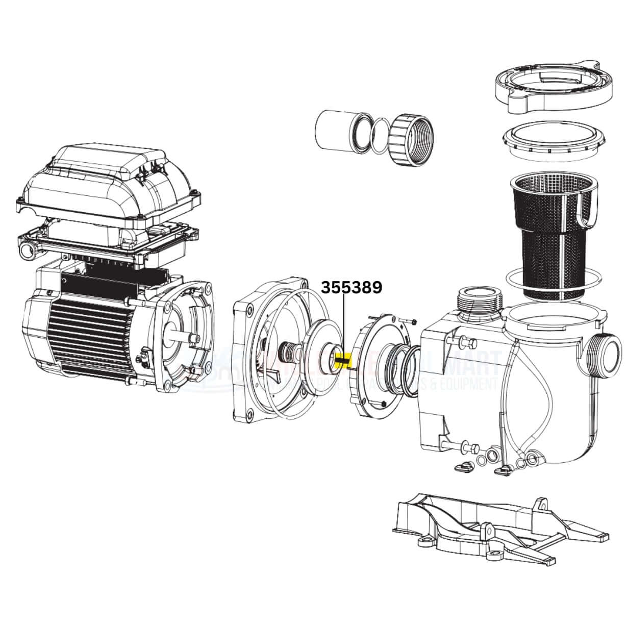 Pentair Impeller Locking Screw 355389 diagram for SuperMax and SuperFlo Pumps from Wholesale Pool Mart WPM.