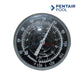 Pentair Inline Thermometer SL1DW face showing temperature readings 30-130; Wholesale Pool Mart WPM.
