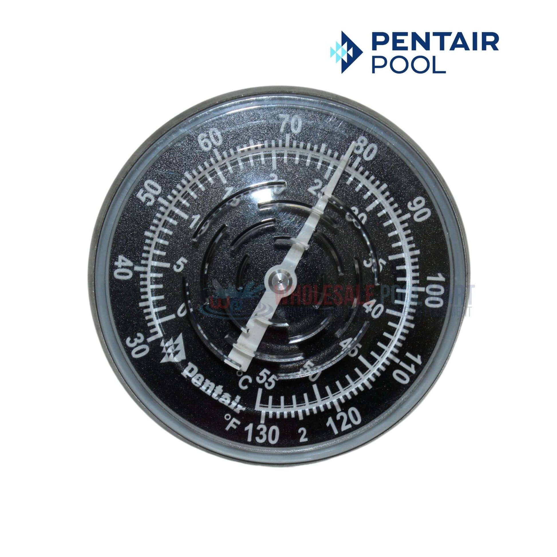 Pentair Inline Thermometer SL1DW face showing temperature readings 30-130; Wholesale Pool Mart WPM.