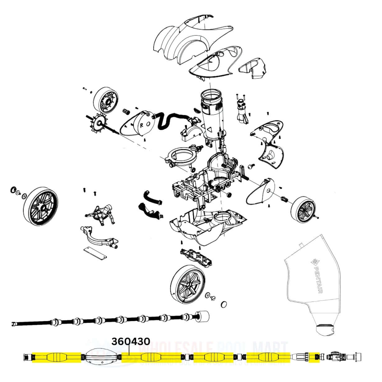 Pentair Leader Hose 360430 parts diagram with detailed labels | Wholesale Pool Mart WPM | 7.5-foot hose for cleaner