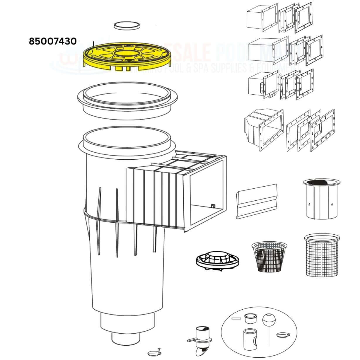 Pentair Lock Down Lid 85007430 diagram for Admiral Skimmers | Tan | Wholesale Pool Mart WPM