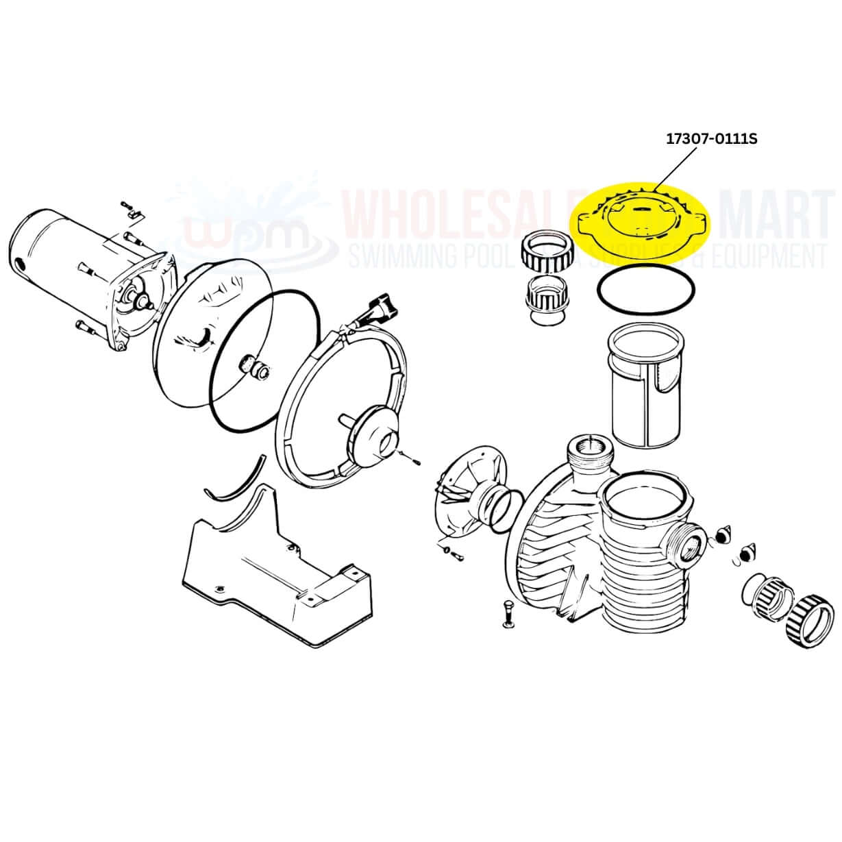 Pentair Max-E-Pro Pump Lid Assembly parts, model 17307-0111S by Wholesale Pool Mart WPM, Trap Cover Replacement.