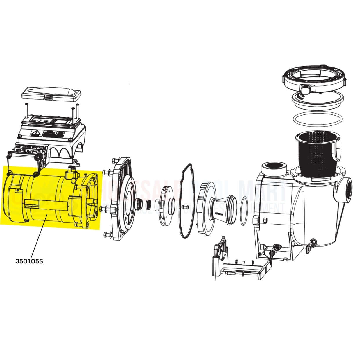 Exploded diagram of Pentair IntelliFlo 350105S motor replacement, Wholesale Pool Mart WPM.