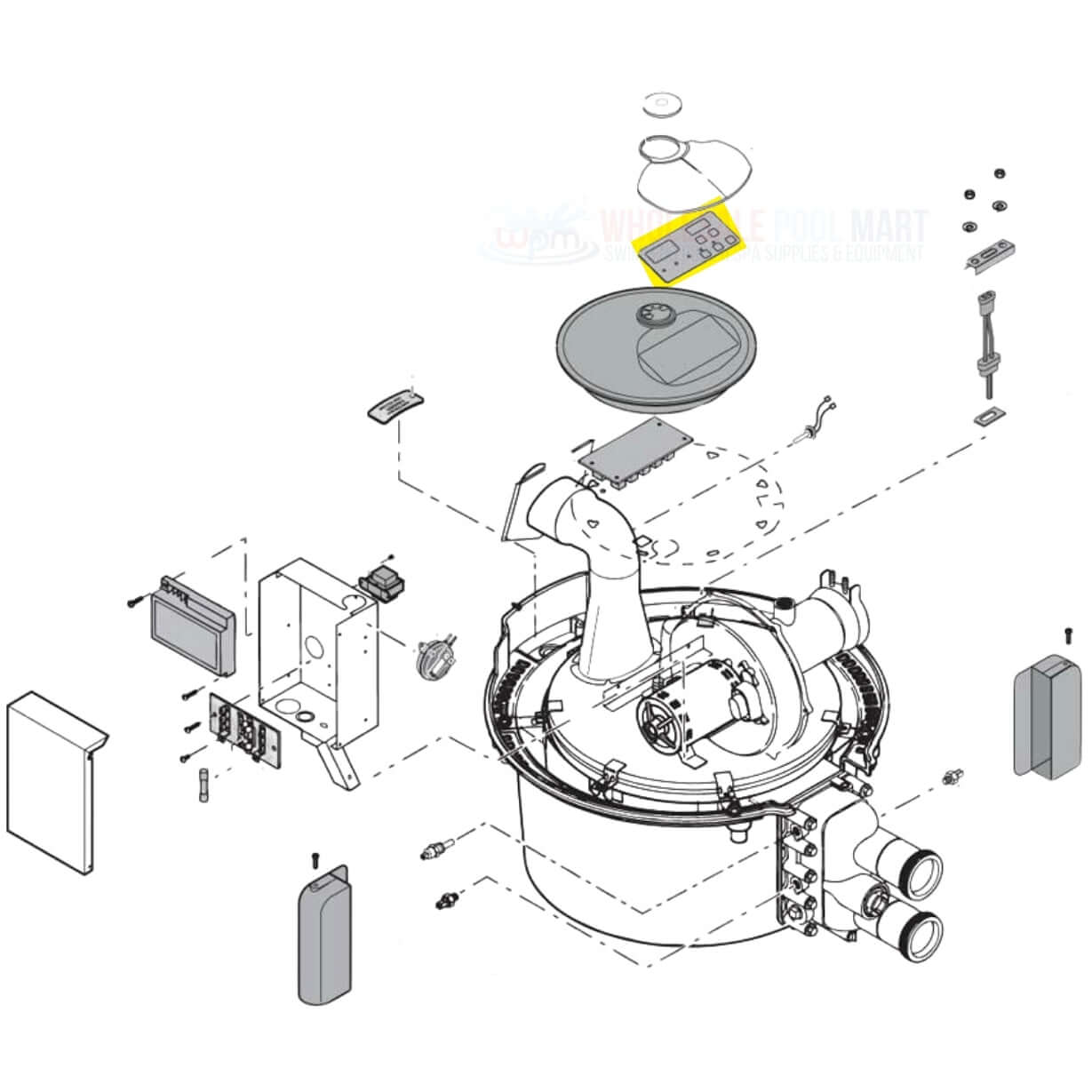 Pentair Max-E-Therm heater parts diagram with switch membrane; available at Wholesale Pool Mart WPM.