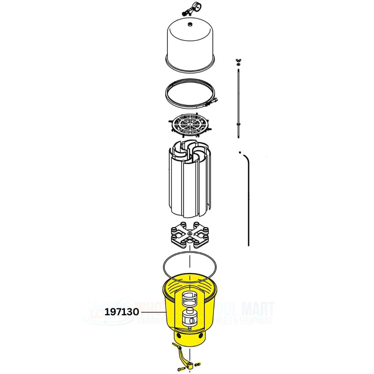 Pentair tank bottom 197130 exploded view for SMBW 4000 series filters at Wholesale Pool Mart WPM.