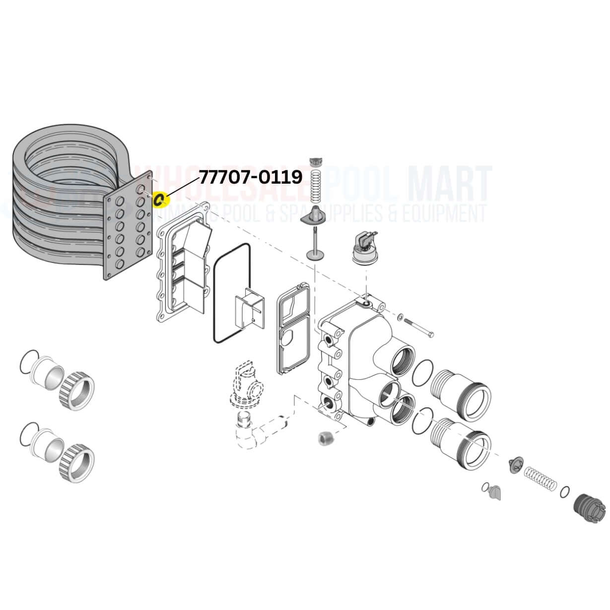 Pentair 77707-0119 O-Ring Kit diagram for MasterTemp & Max-E-Therm heaters at Wholesale Pool Mart WPM.