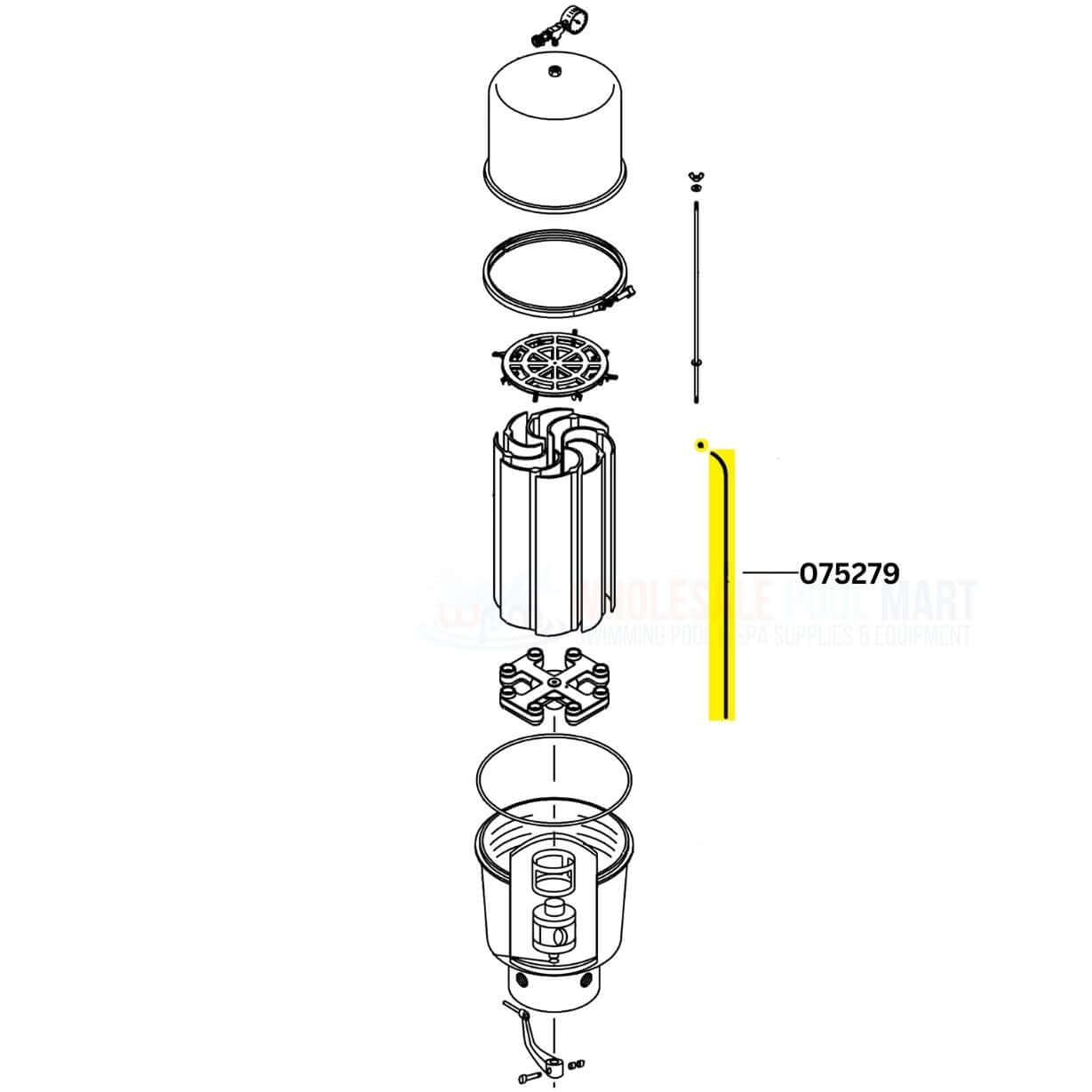 Pentair Vent Tube 075279 diagram for Purex filters showing parts, 46 inch replacement at Wholesale Pool Mart WPM.