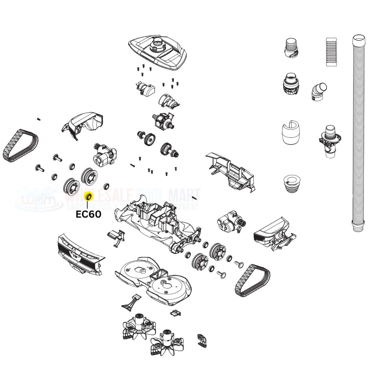 Pentair EC60 wheel ball bearing parts diagram from Wholesale Pool Mart WPM for pool cleaner maintenance.