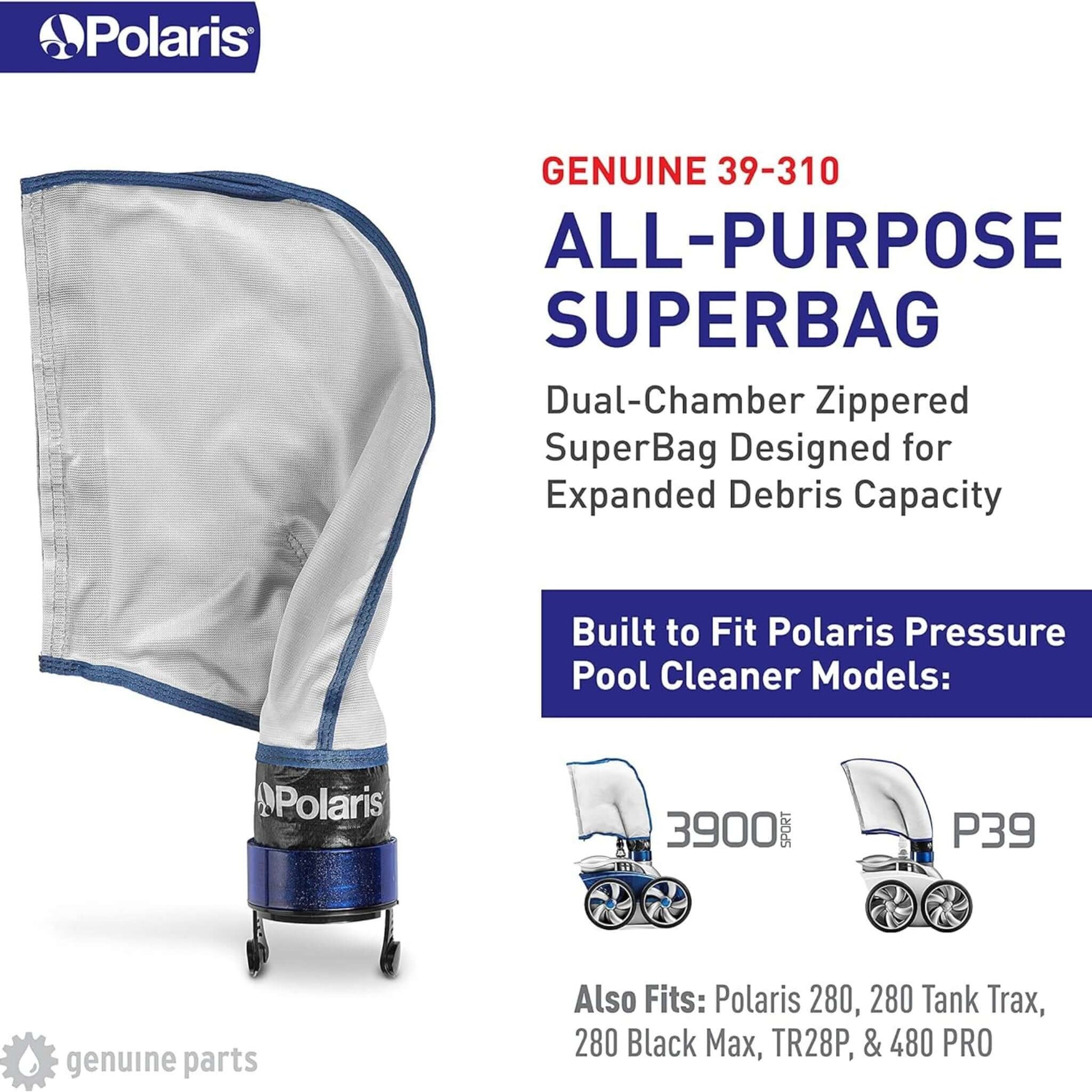 Polaris SuperBag 39-310 for cleaners with dual chambers. Wholesale Pool Mart WPM. Compatible with Polaris 3900 and P39.