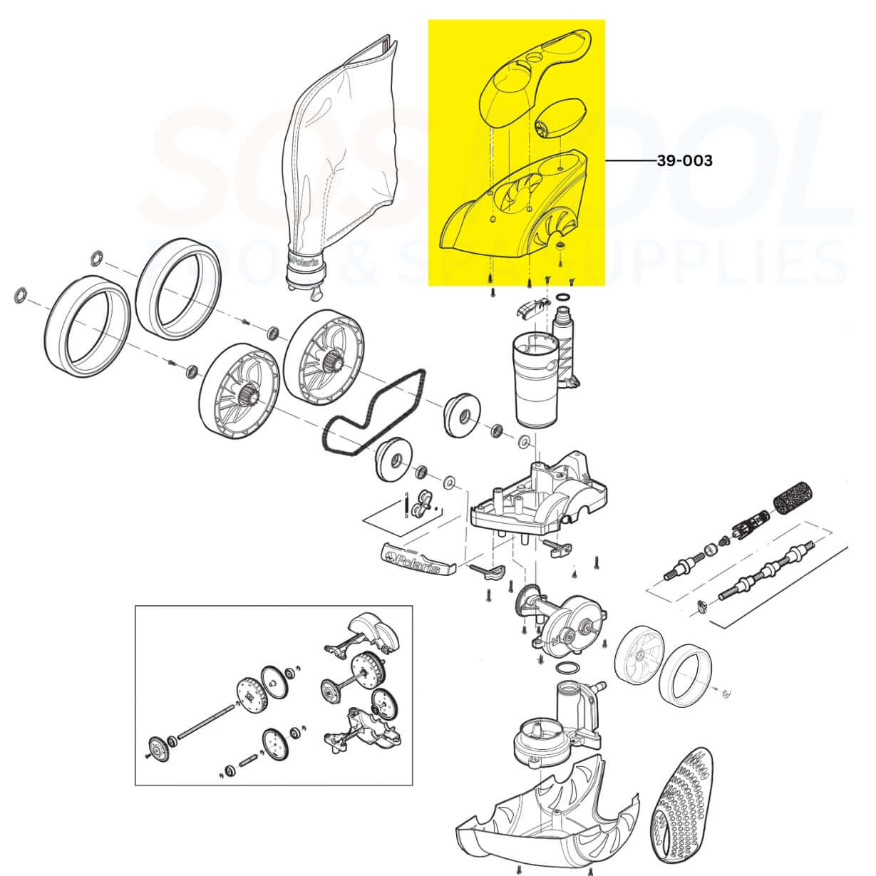 Polaris Top Housing Assembly 39-003 diagram for 3900 Sport and P39 Cleaners | Wholesale Pool Mart WPM