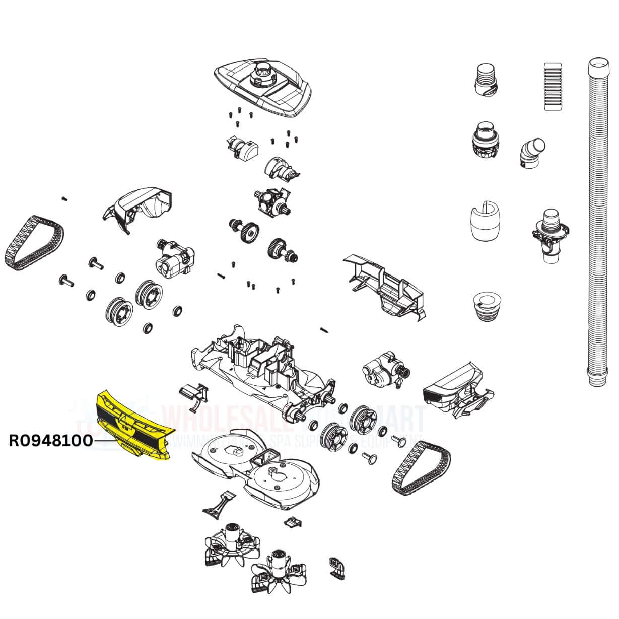 Polaris Front Body Panel R0948100 diagram for Atlas Cleaners from Wholesale Pool Mart WPM, showing all parts and components.