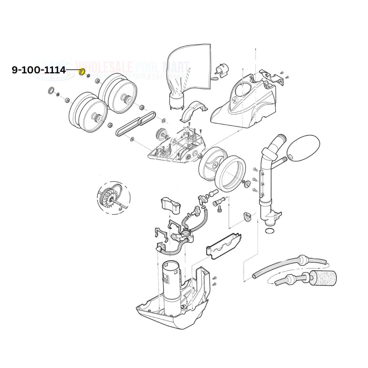 Exploded view of Polaris Hub Cap 9-100-1114 parts for pool cleaners by Wholesale Pool Mart WPM.