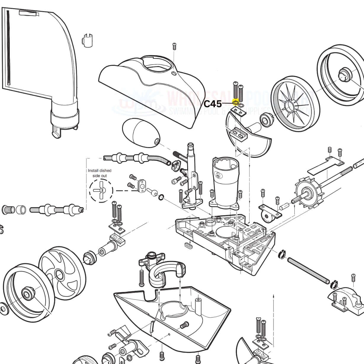 Polaris C45 lock washers diagram for Vac-Sweep 180 and 280 cleaners by Wholesale Pool Mart WPM.