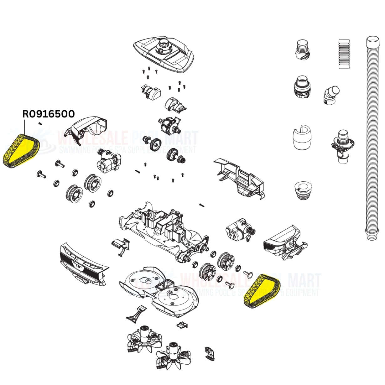 Polaris Rubber Track V2 R0916500 parts diagram for wholesale by Wholesale Pool Mart WPM, enhancing cleaner performance.