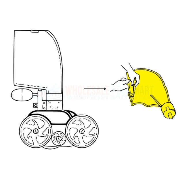 Illustration showing Polaris 280 Sport Pool Cleaner with K18 Sand and Silt Bag attachment by Wholesale Pool Mart WPM.