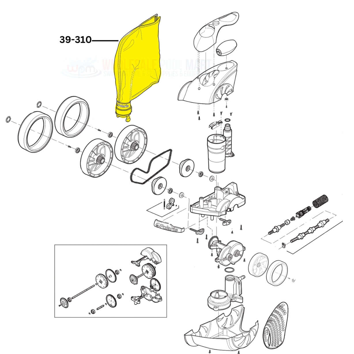 Polaris SuperBag 39-310 yellow for cleaners, double chamber filtration, Wholesale Pool Mart WPM.