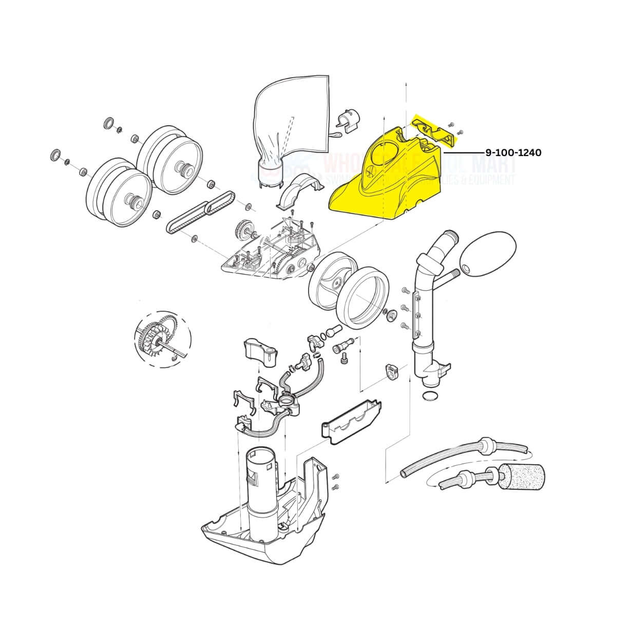 Polaris Top Housing 9-100-1240 diagram, OEM replacement part for Vac-Sweep 360, 380 at Wholesale Pool Mart WPM.