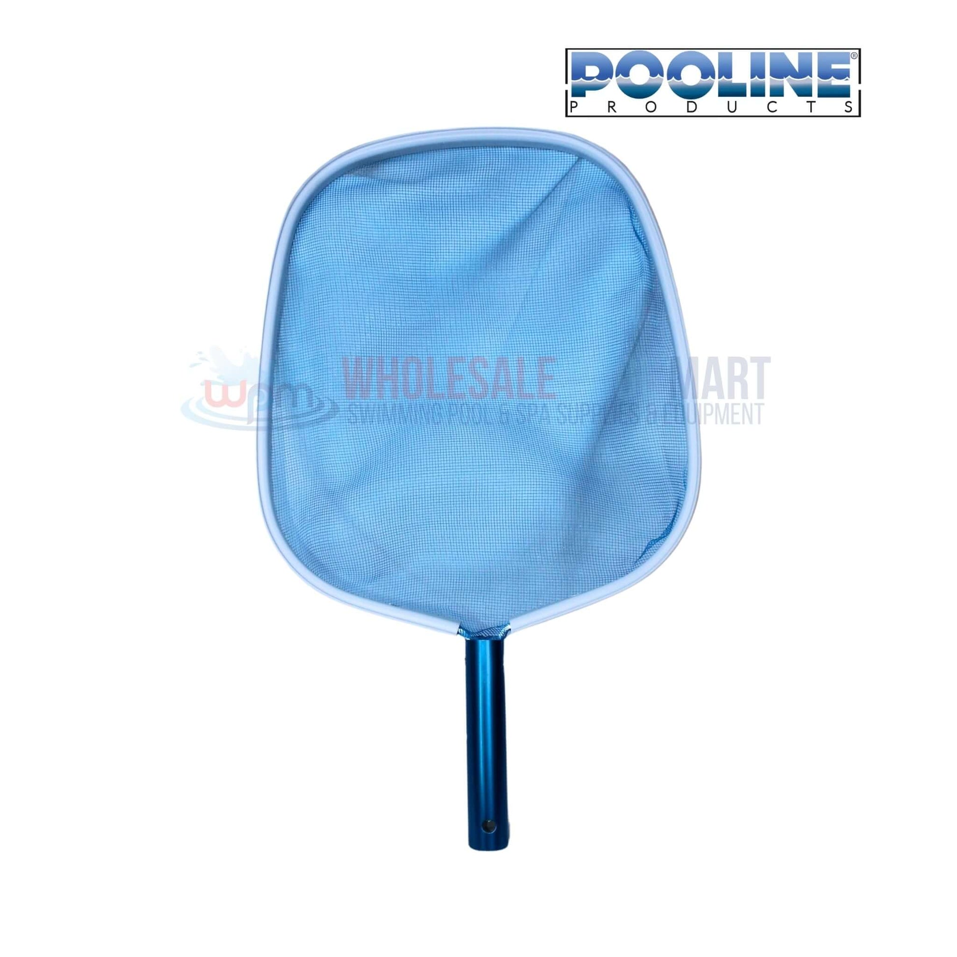 Pooline Deluxe Heavy Duty Swimming Pool Leaf Skimmer 11087 with blue aluminum handle from Wholesale Pool Mart WPM.