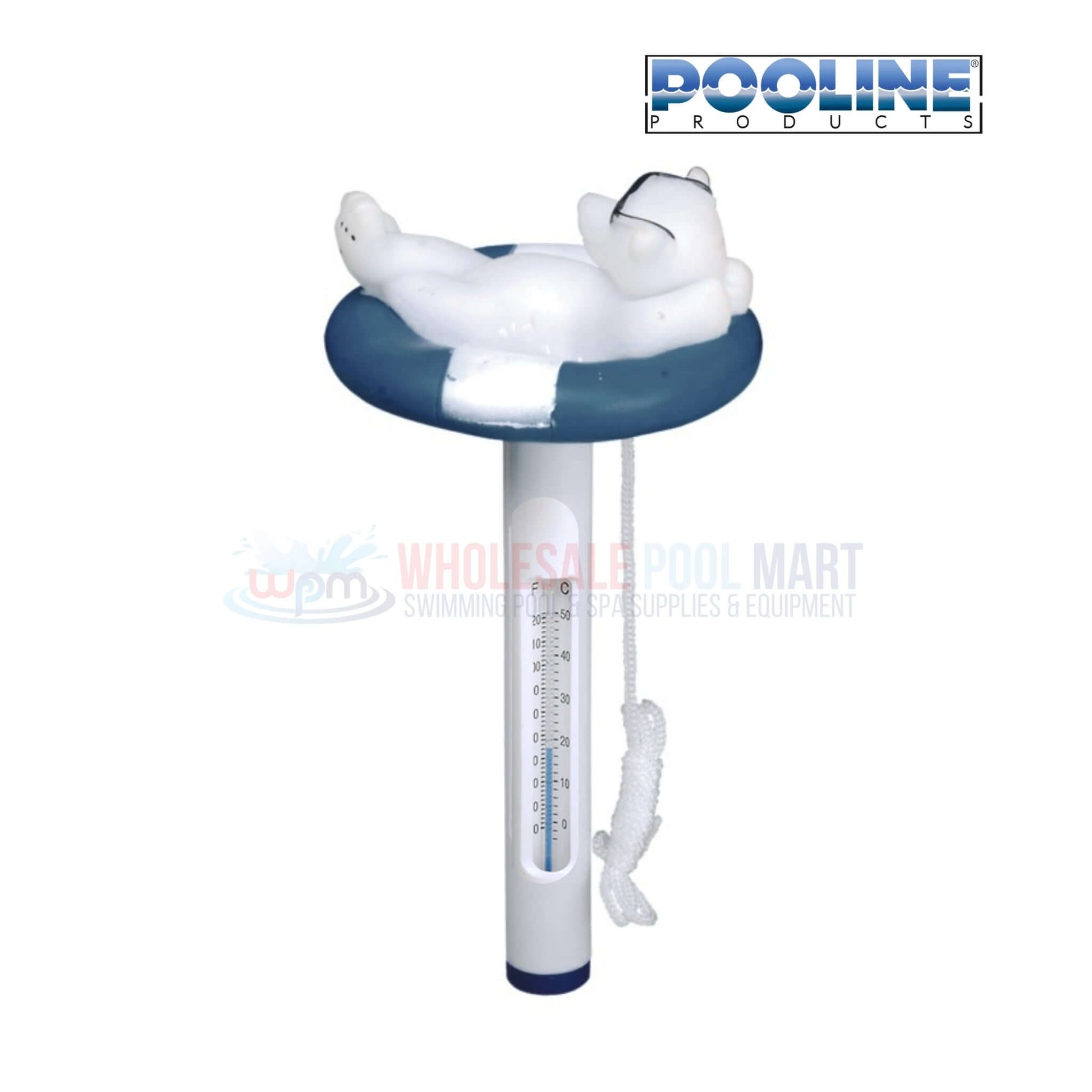 Pooline swimming pool and spa thermometer with polar bear, wholesale Pool Mart WPM water temperature measurement.