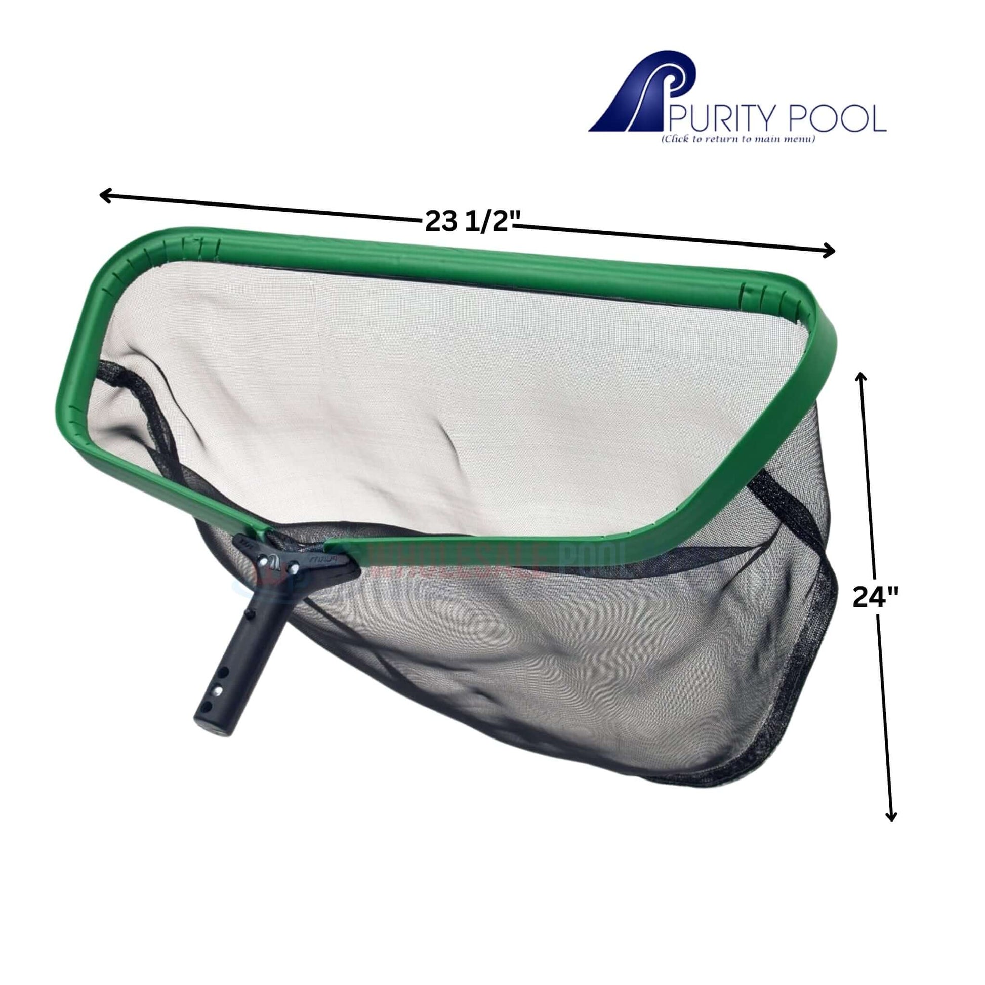 Purity Pool 24" Gator Leaf Rake dimensions 23.5" x 24" by Wholesale Pool Mart WPM for efficient pool cleaning.