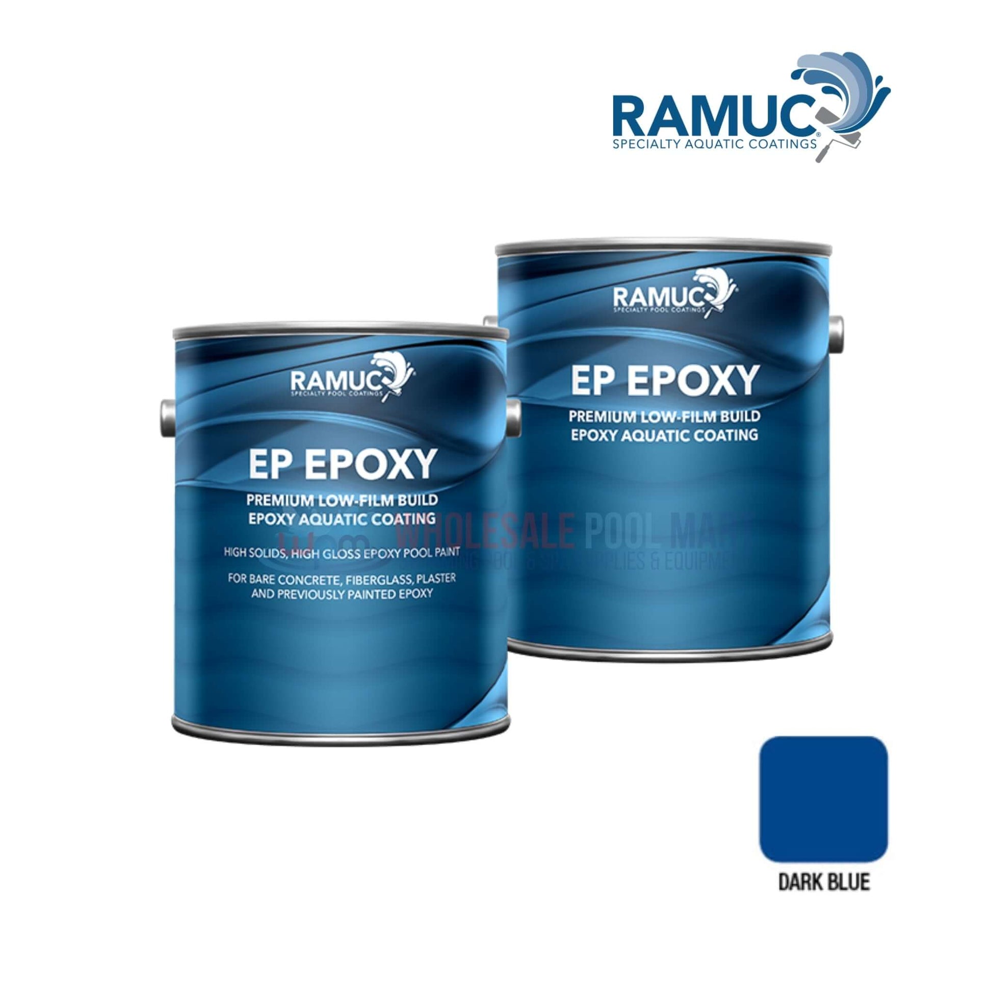 RAMUC EP Epoxy High Gloss Pool Paint in Dark Blue, 1.25 gallons, sold at Wholesale Pool Mart WPM.