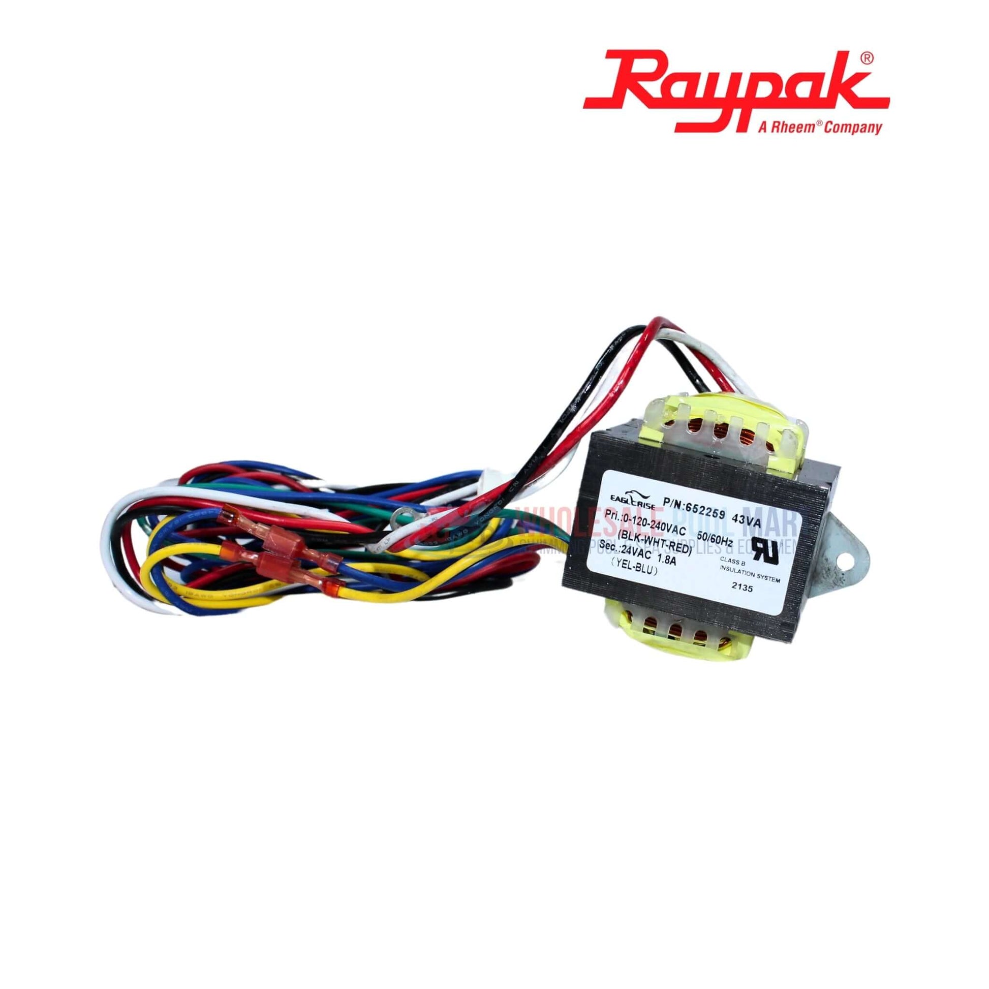 Raypak Transformer 018858F for AVIA 404/264 heaters, 120/240/24V, from Wholesale Pool Mart WPM