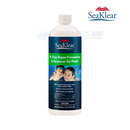 SeaKlear 90-Day Algae Prevention & Remover, 1 qt, from Wholesale Pool Mart WPM, effective algaecide for pools.