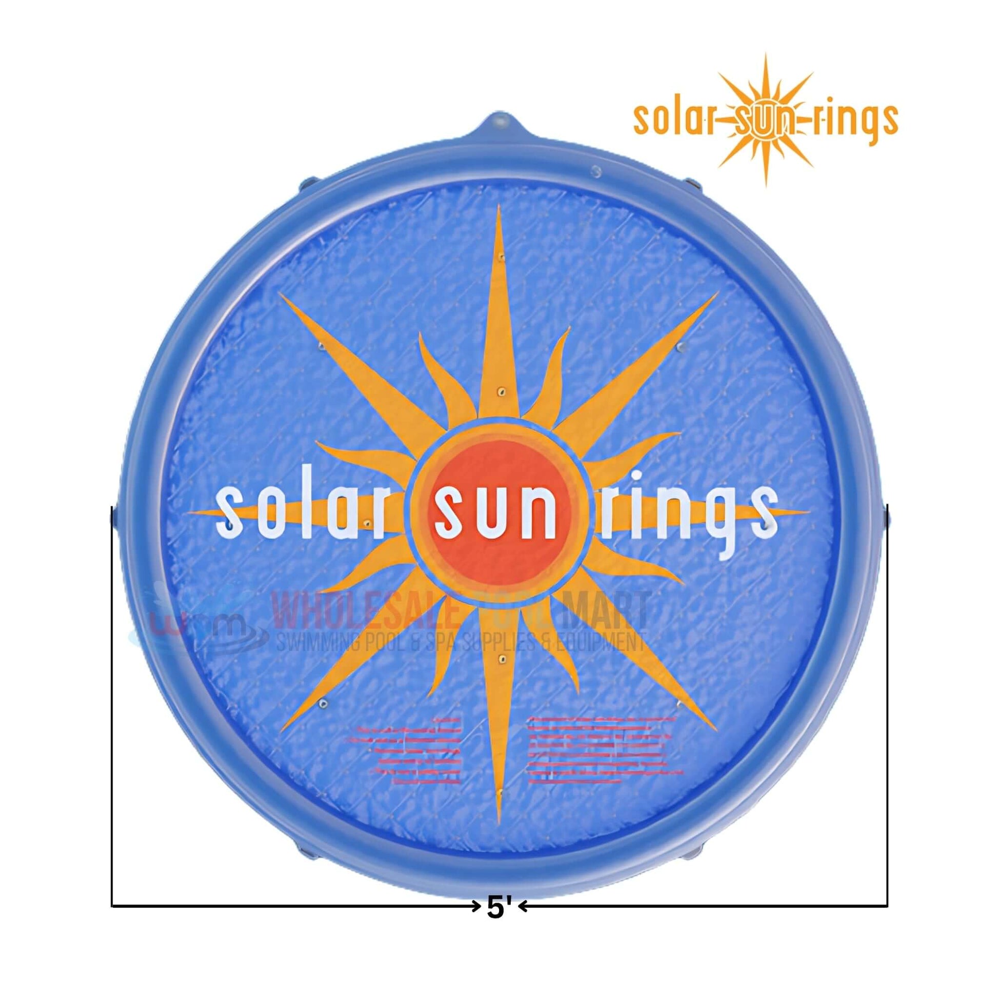 Solar Sun Rings Pool Cover SSRA-SB-02, Sunburst Design by Wholesale Pool Mart, 5 feet diameter, UV-resistant, passive solar heating device.