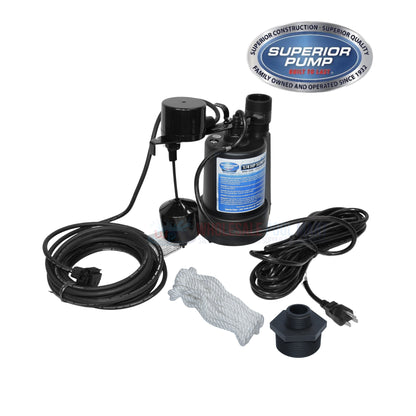 Superior Thermoplastic Water Drain Submersible Sump Pump | 1800 GPH | 1/4 HP | 92269