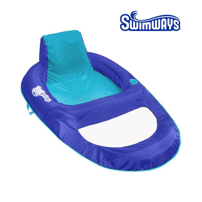 SwimWays Spring Float Recliner XL in blue and teal, perfect for lounging at the pool. SKU 6069706. Wholesale Pool Mart WPM.